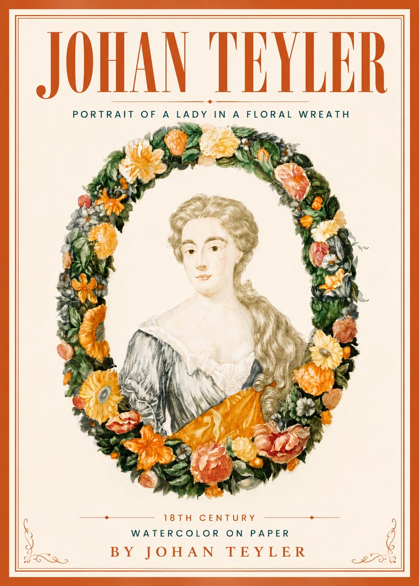 Johan Teyler Portrait of a Lady in a Floral Wreath No5 - Poster