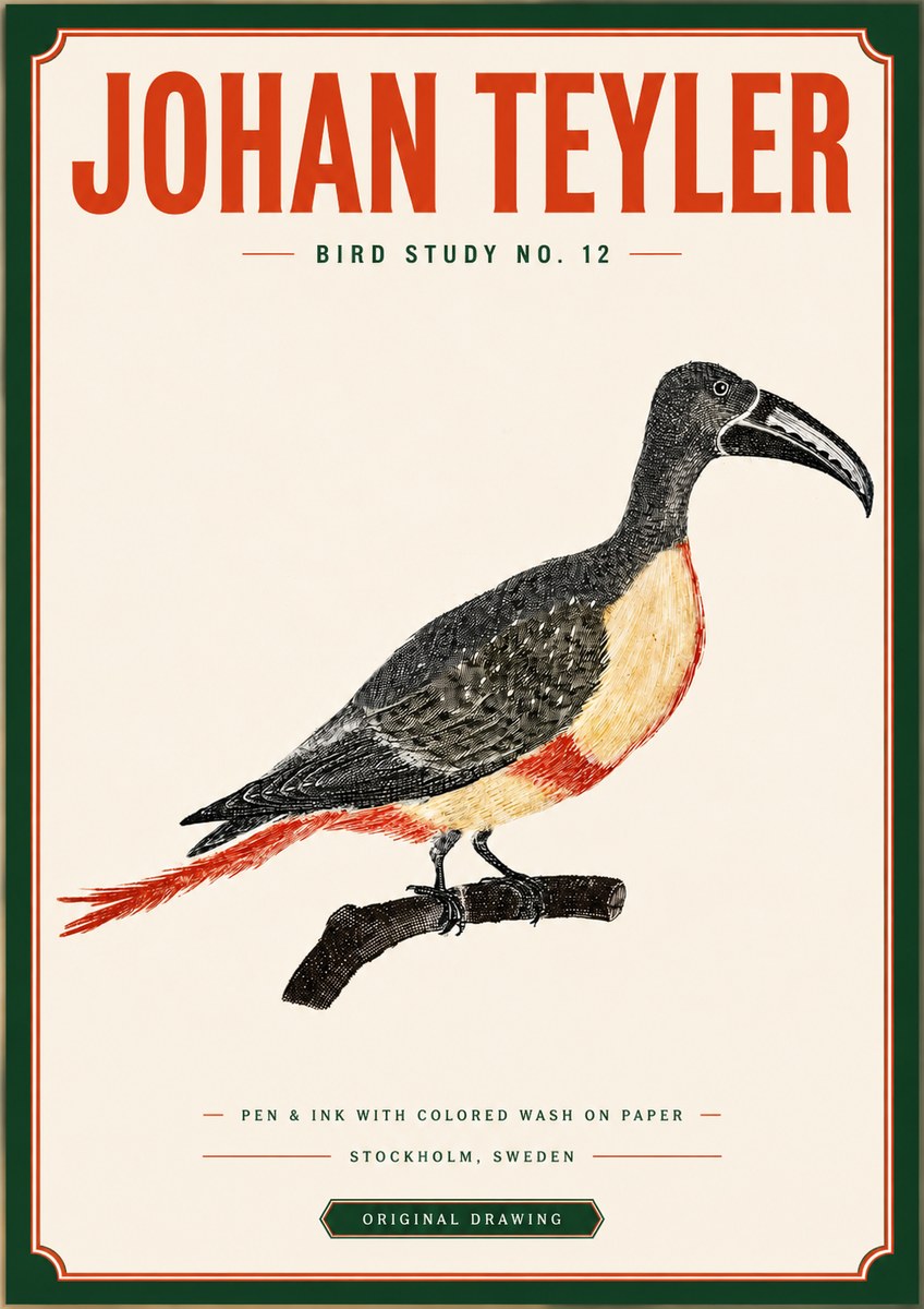 Johan Teyler Bird Study No. 12 - Original Drawing No3 - Poster