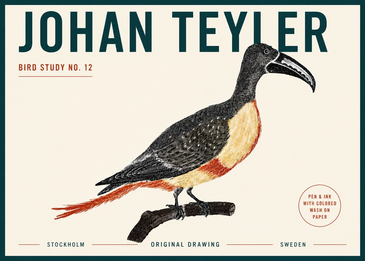 Johan Teyler Bird Study No. 12 - Original Drawing No5 - Poster
