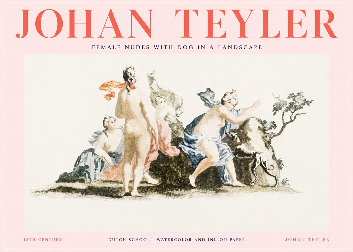 Johan Teyler Nudi Femminili Con Cane in Paesaggio No3 - Poster