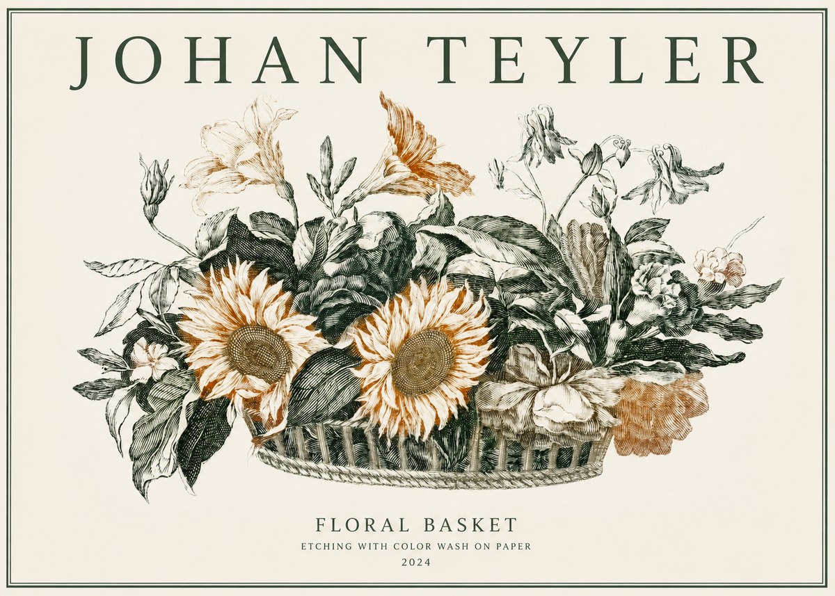 Johan Teyler Floral Basket No2 - Poster