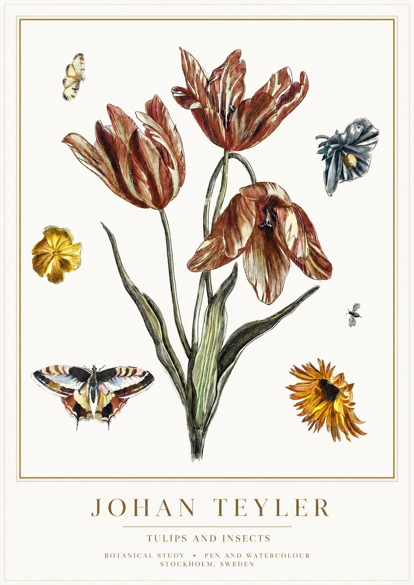 Johan Teyler Tulips and Insects No1 - Poster