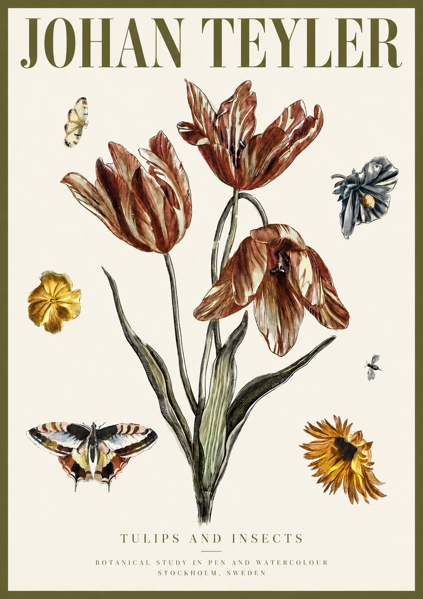 Johan Teyler Tulips and Insects No3 - Poster