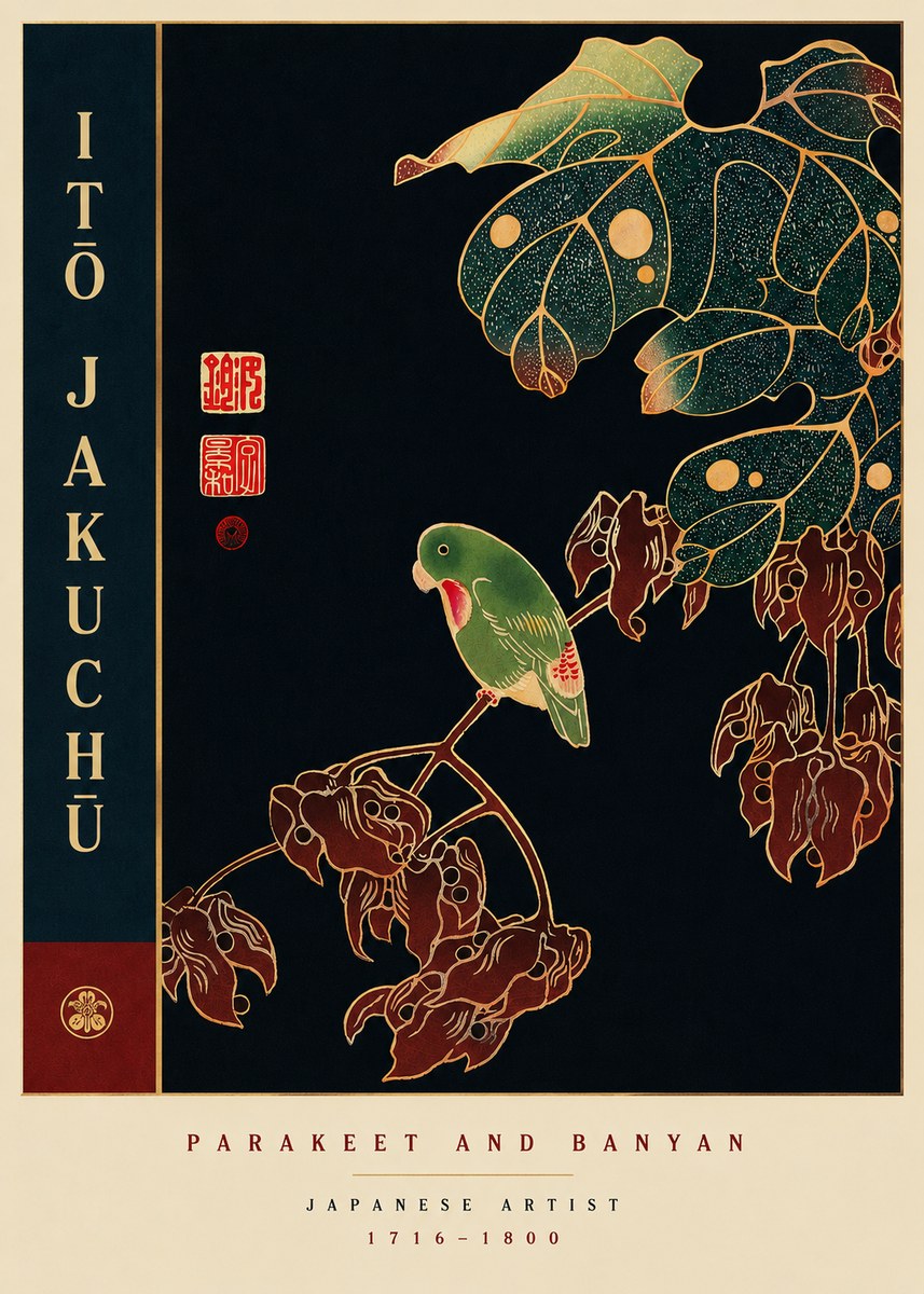 Itō Jakuchū Parakeet and Banyan No6 - Poster