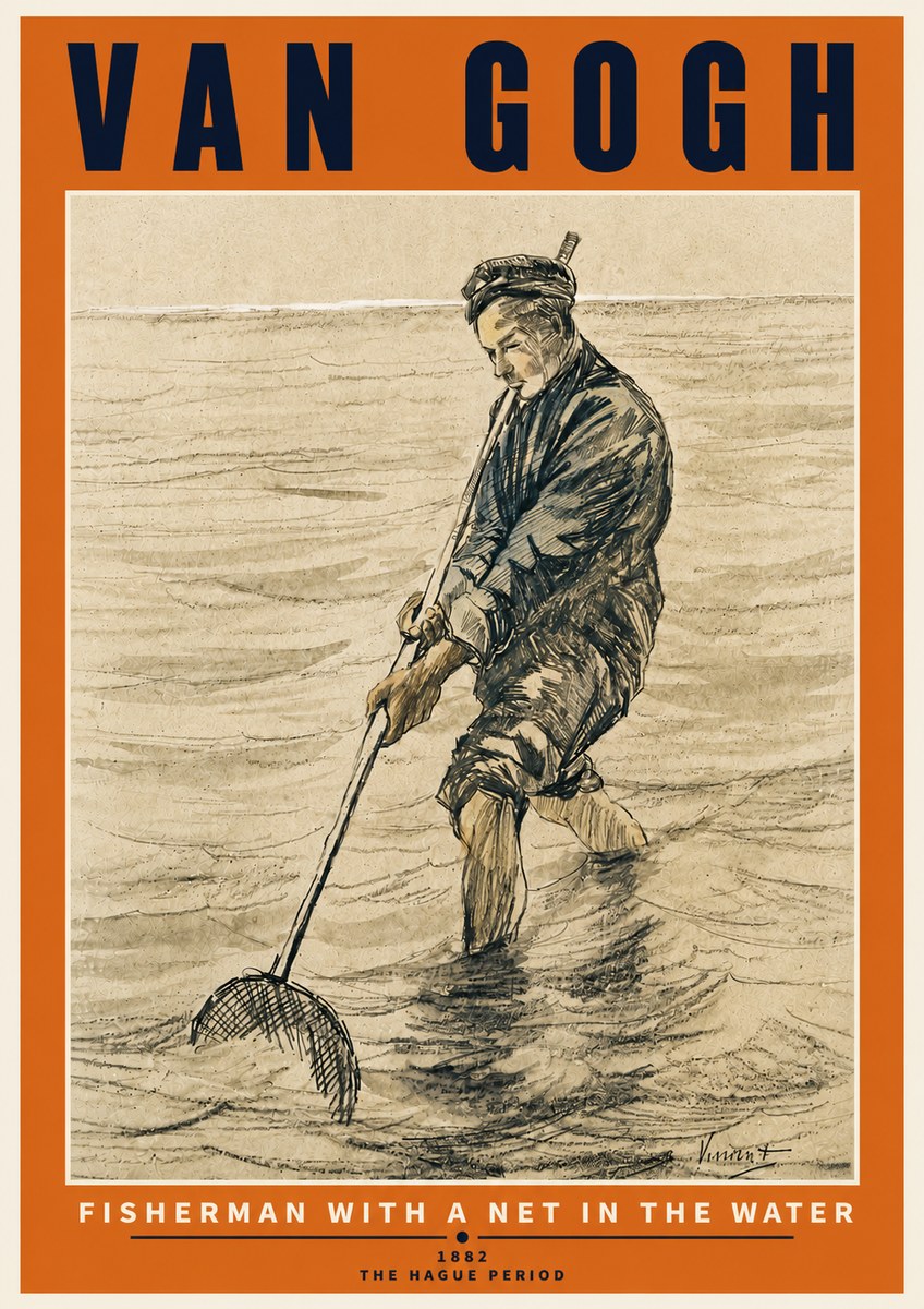 Van Gogh Fisherman with Net No6 - Poster