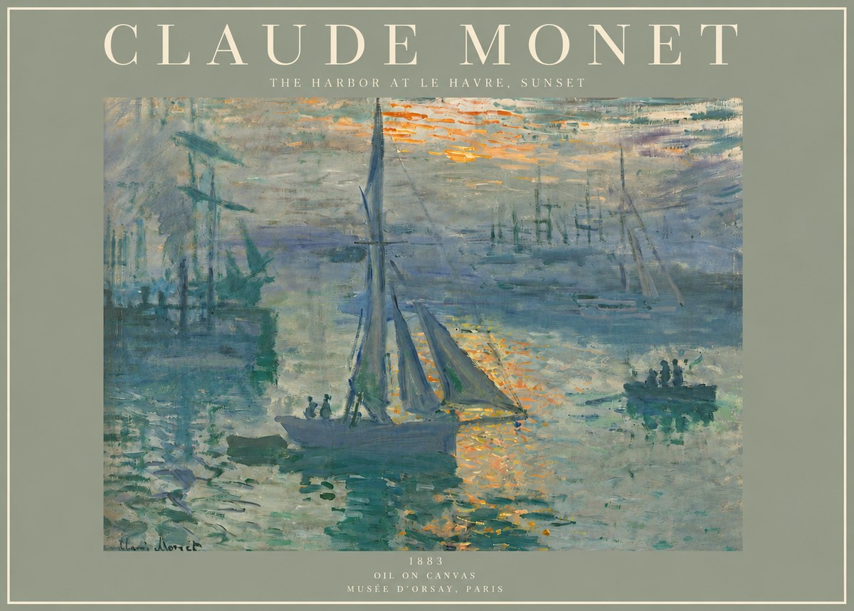 Monet The Harbor at Le Havre, Sunset No3 - Poster