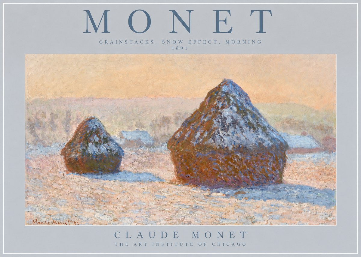 Monet Grainstacks, Snow Effect, Morning No2 - Poster