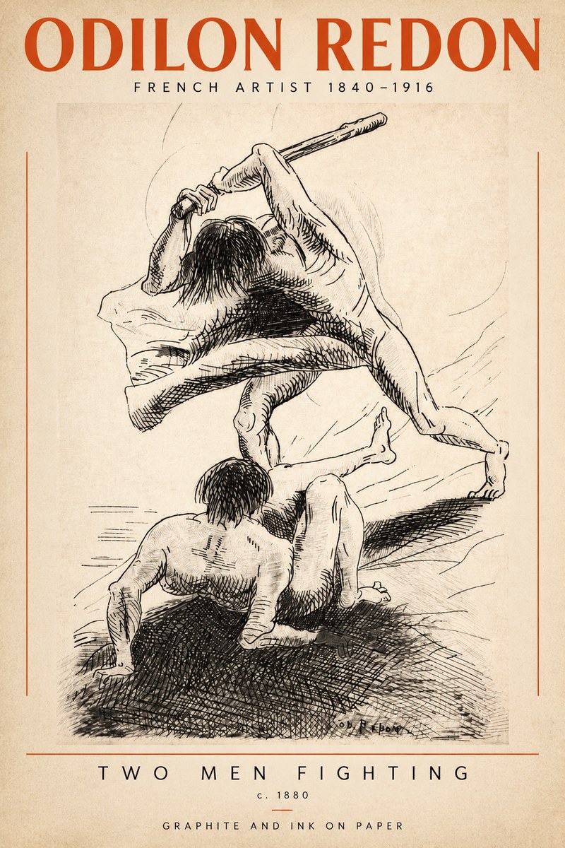 Odilon Redon Two Men Fighting No2 - Poster