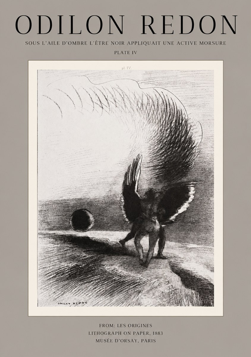 Odilon Redon Sous L'aile D'ombre L'être Noir Appliquait Une Active Morsure Plate Iv No1 - Poster