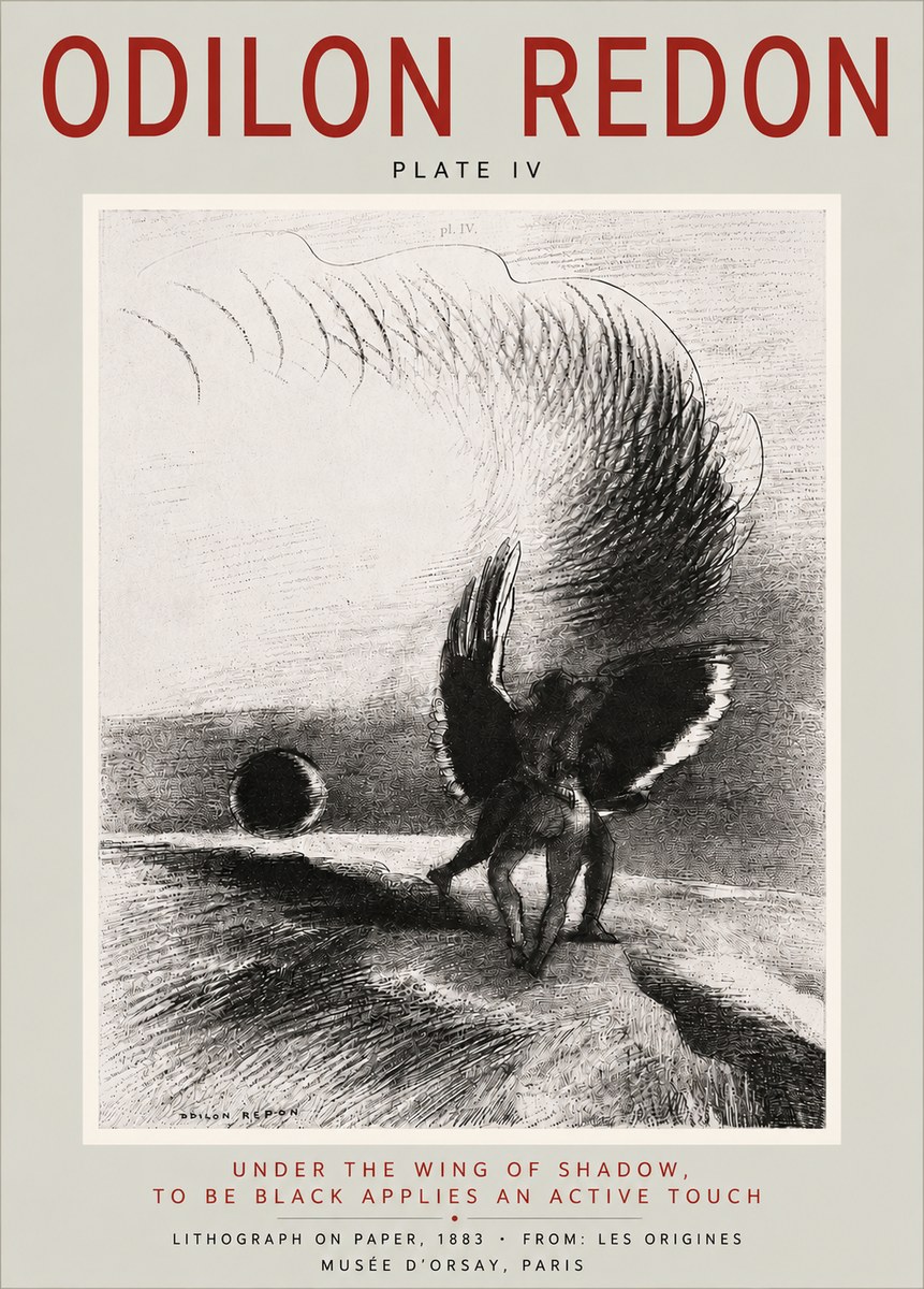 Odilon Redon Sous L'aile D'ombre L'être Noir Appliquait Une Active Morsure Plate Iv No6 - Poster