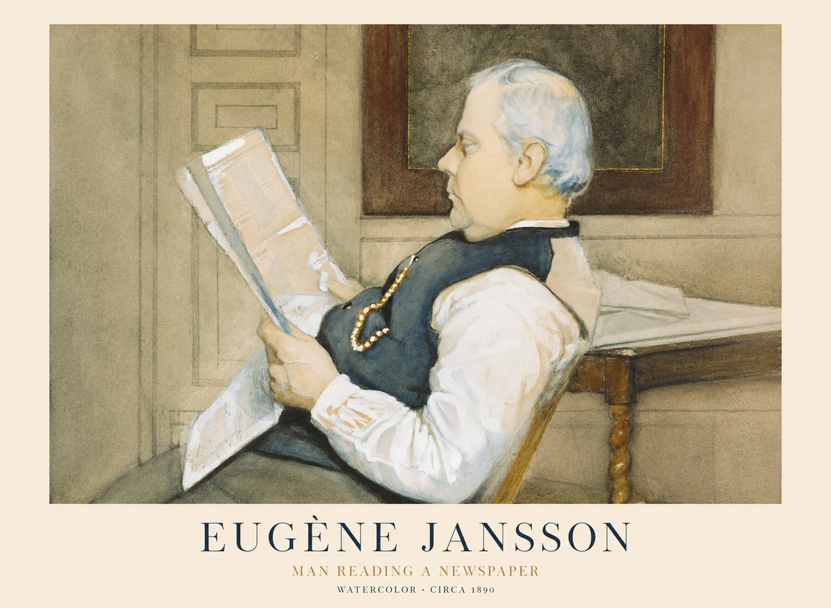 Eugène Jansson Man Reading a Newspaper No1 - Poster