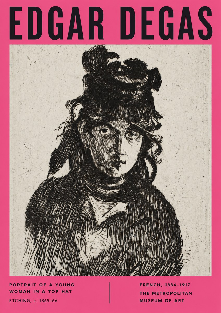 Edgar Degas Portrait of a Young Woman in a Top Hat No2 - Poster