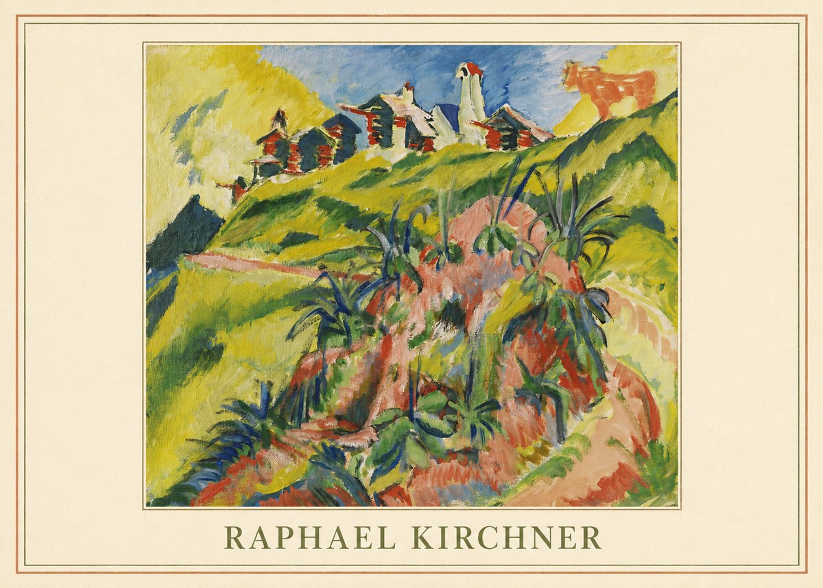 Raphael Kirchner Hillside Dwellings with Alpine Cow No4 - Poster