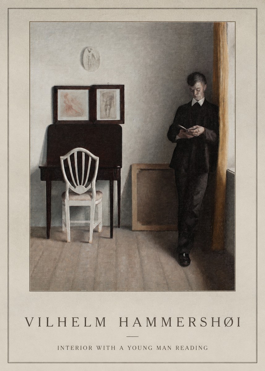 Vilhelm Hammershøi Interior with a Young Man Reading No1 - Poster