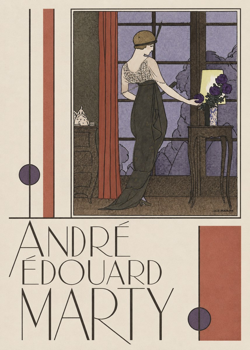 André Édouard Marty Lady at the Window with Roses No3 - Poster