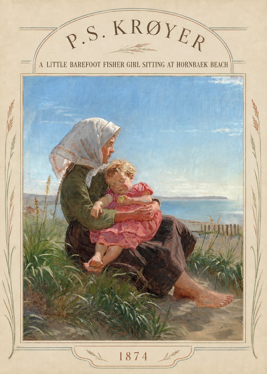 P.S. Krøyer A Little Barefoot Fisher Girl Sitting at Hornbaek Beach No4 - Poster