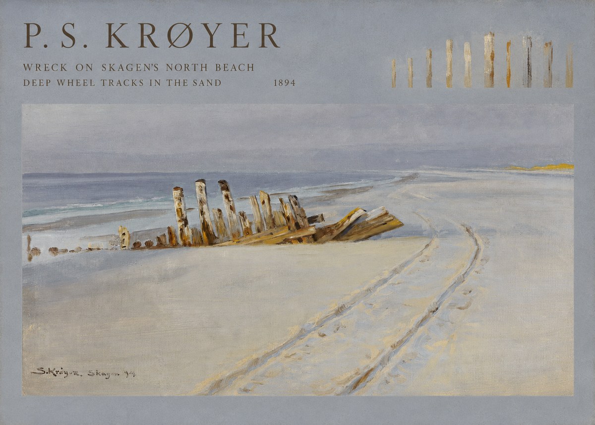 P.S. Krøyer Wreck on Skagen's North Beach. Deep Wheel Tracks in the Sand No4 - Poster