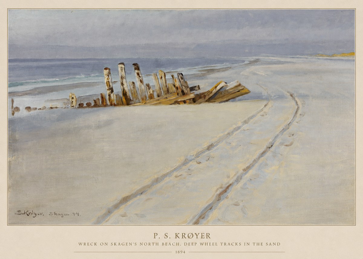P.S. Krøyer Wreck on Skagen's North Beach. Deep Wheel Tracks in the Sand No5 - Poster