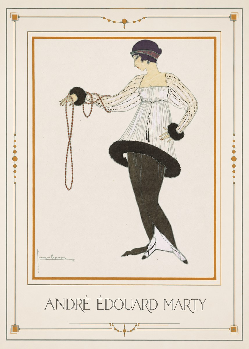 André Édouard Marty Elegant Woman with Pearl Necklace No1 - Poster
