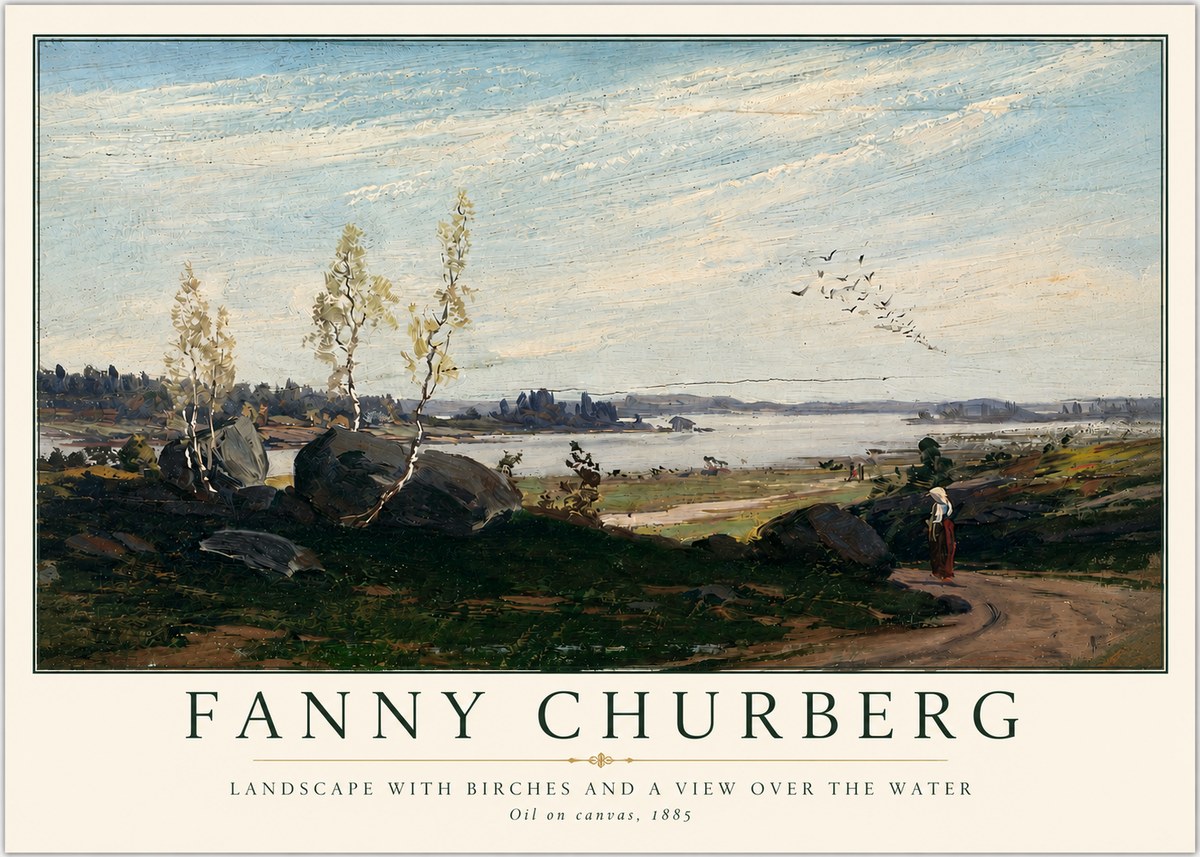 Fanny Churberg Landscape with Birches and a View over the Water No3 - Poster