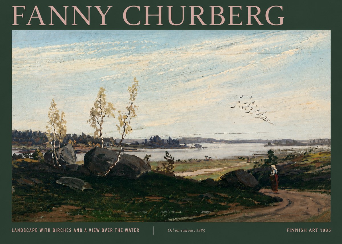 Fanny Churberg Landscape with Birches and a View over the Water No4 - Poster