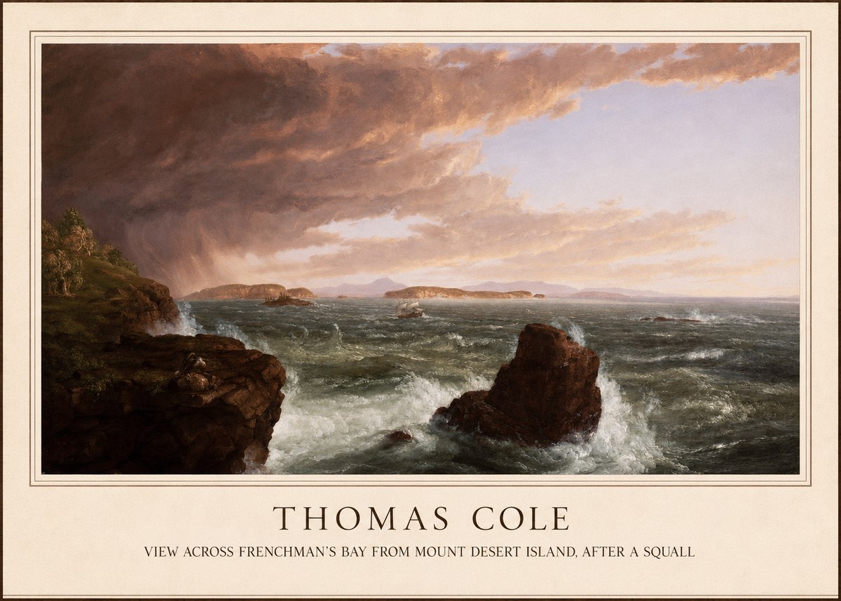 Thomas Cole View Across Frenchman's Bay from Mount Desert Island, After a Squall II No1 - Poster