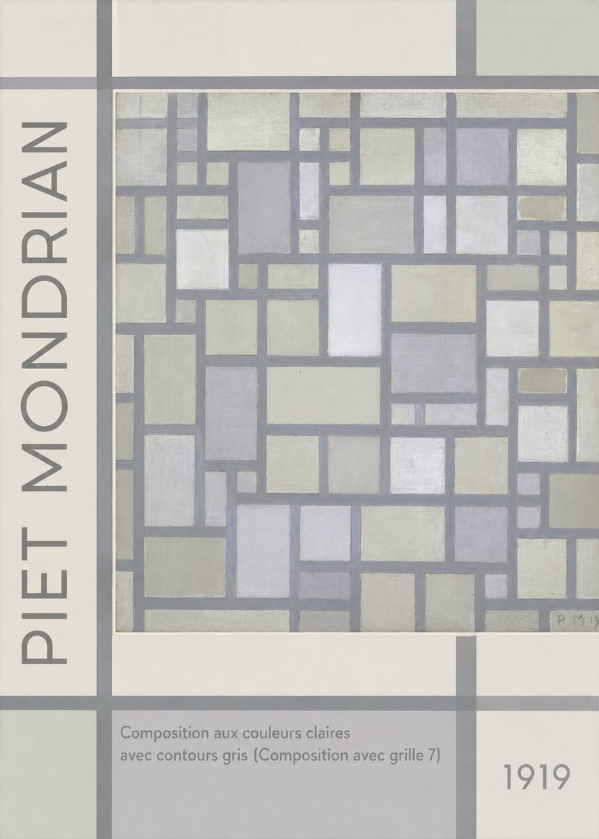 Piet Mondrian Composition Aux Couleurs Claires Avec Contours Gris (Composition Avec Grille 7) No2 - Poster