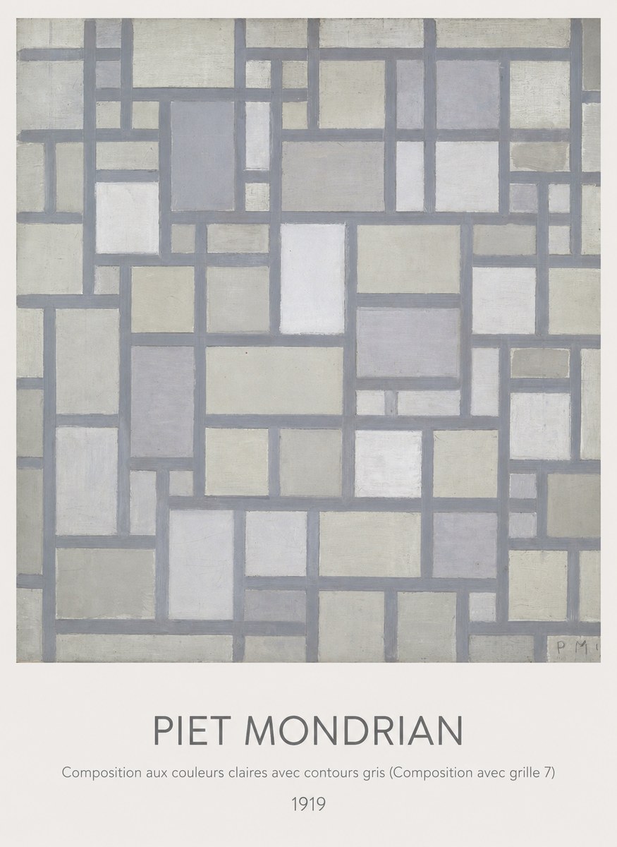 Piet Mondrian Composition Aux Couleurs Claires Avec Contours Gris (Composition Avec Grille 7) No6 - Poster