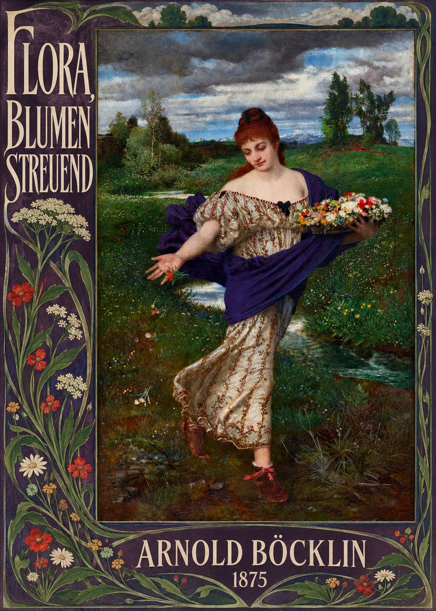 Arnold Böcklin Flora, Blumen Streuend II No5 - Poster