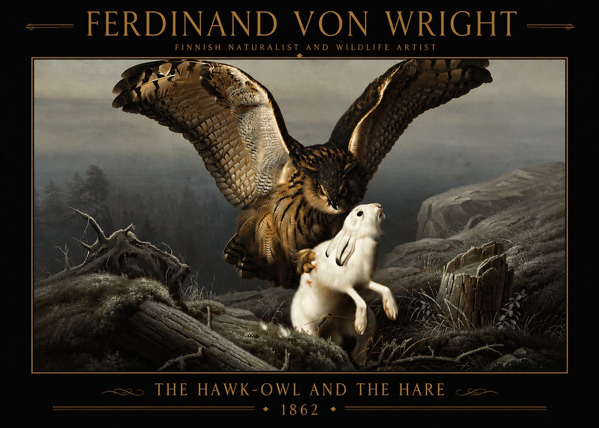 Ferdinand von Wright The Hawk-owl and the Hare No4 - Poster