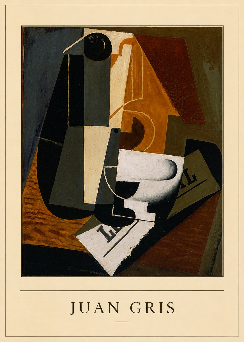 Juan Gris Glass and Bottle No4 - Poster