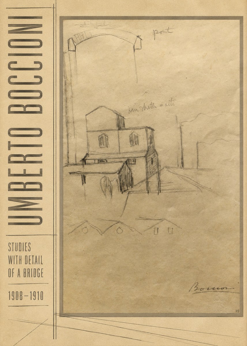 Umberto Boccioni Studies with Detail of a Bridige No5 - Poster