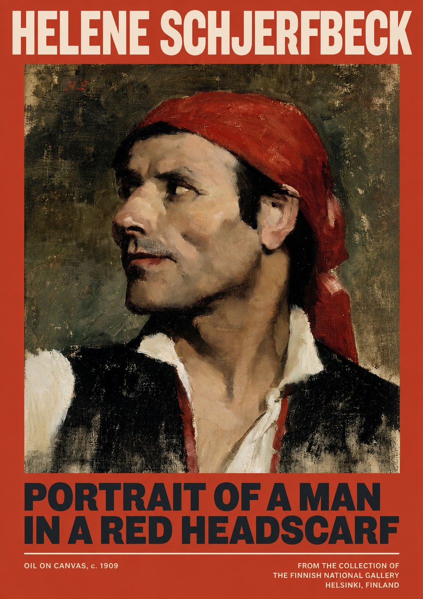 Helene Schjerfbeck Portrait of a Man in a Red Headscarf No2 - Poster