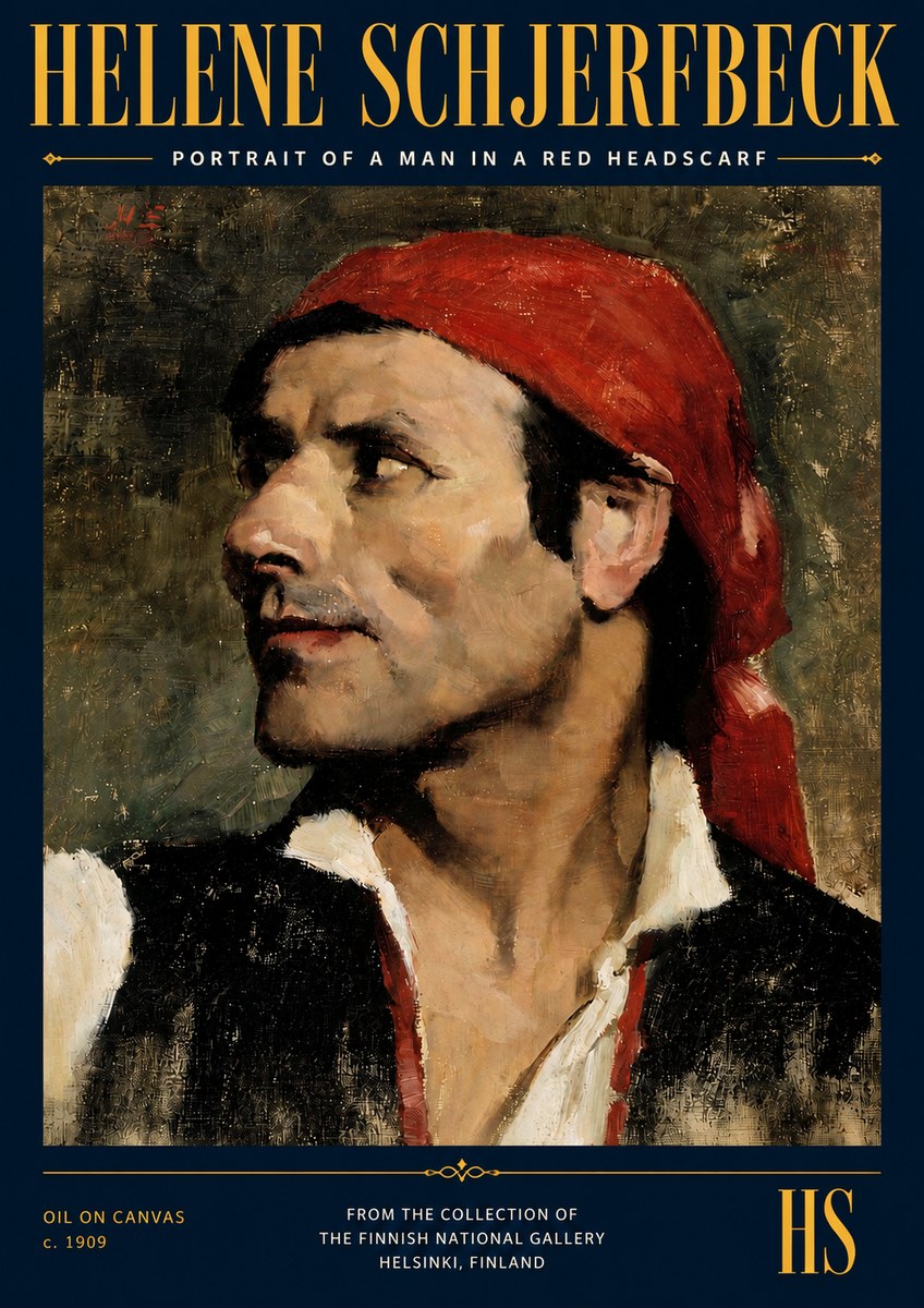 Helene Schjerfbeck Portrait of a Man in a Red Headscarf No4 - Poster