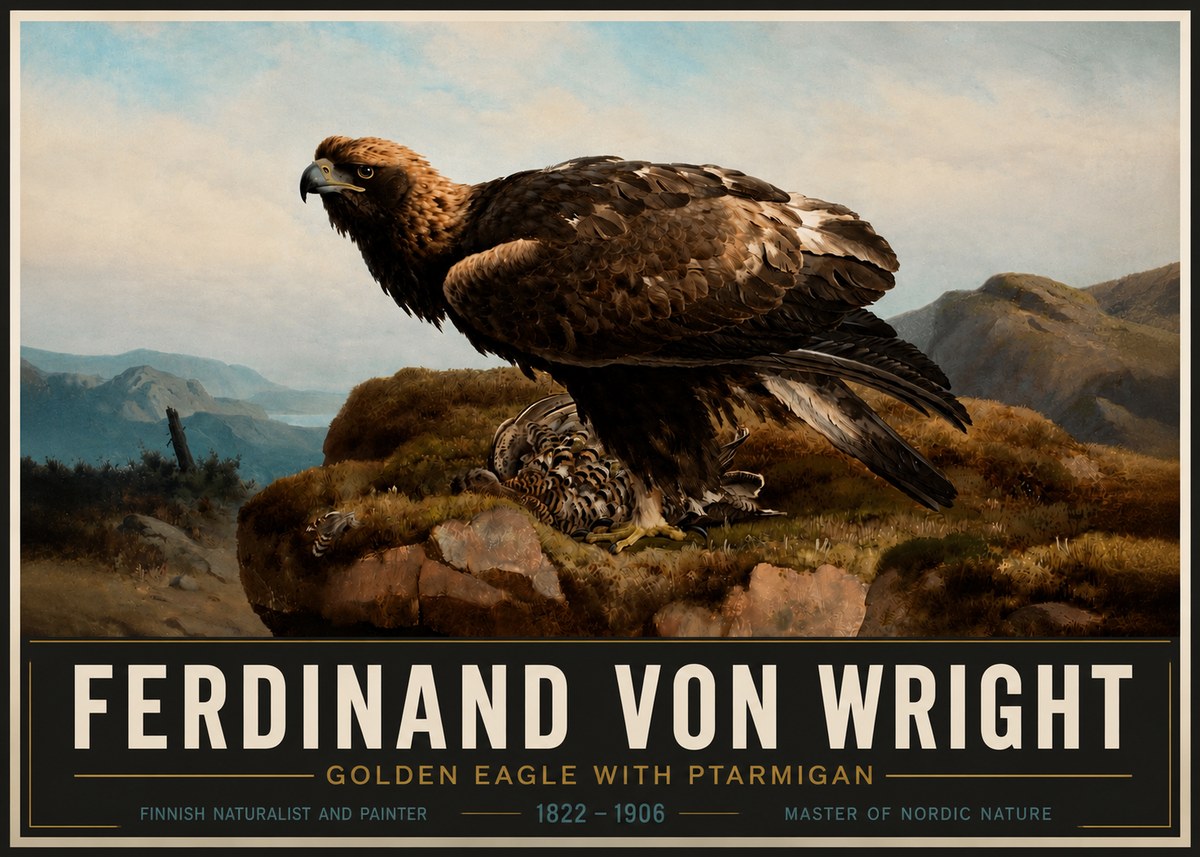 Ferdinand von Wright Golden Eagle with Ptarmigan No4 - Poster