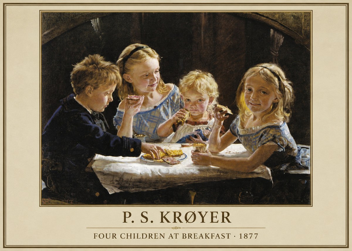 P.S. Krøyer Four Children at Breakfast No4 - Poster