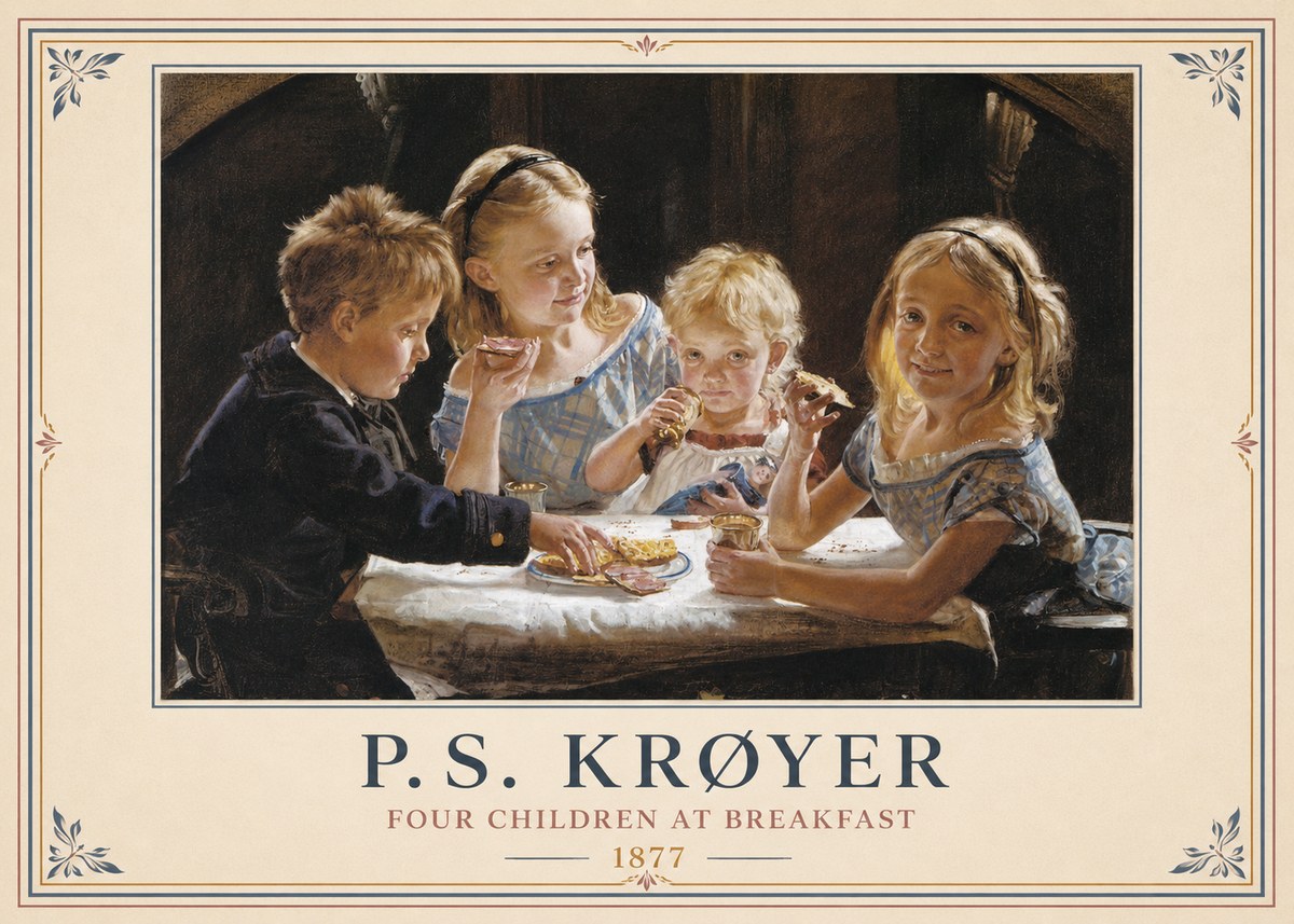 P.S. Krøyer Four Children at Breakfast No6 - Poster