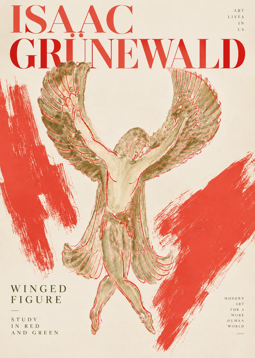 Isaac Grünewald Winged Figure Study in Red and Green No2 - Poster