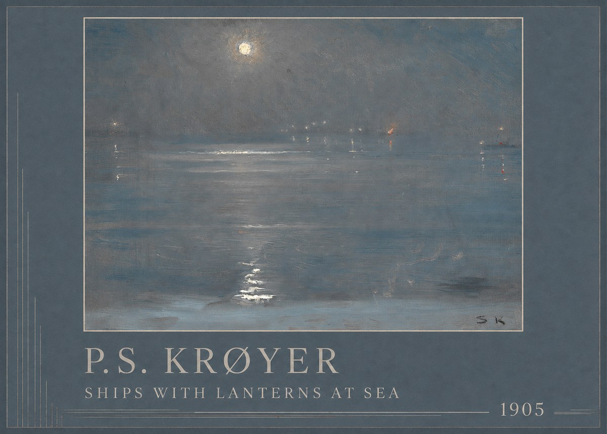 P.S. Krøyer Ships with Lanterns at Sea No1 - Poster