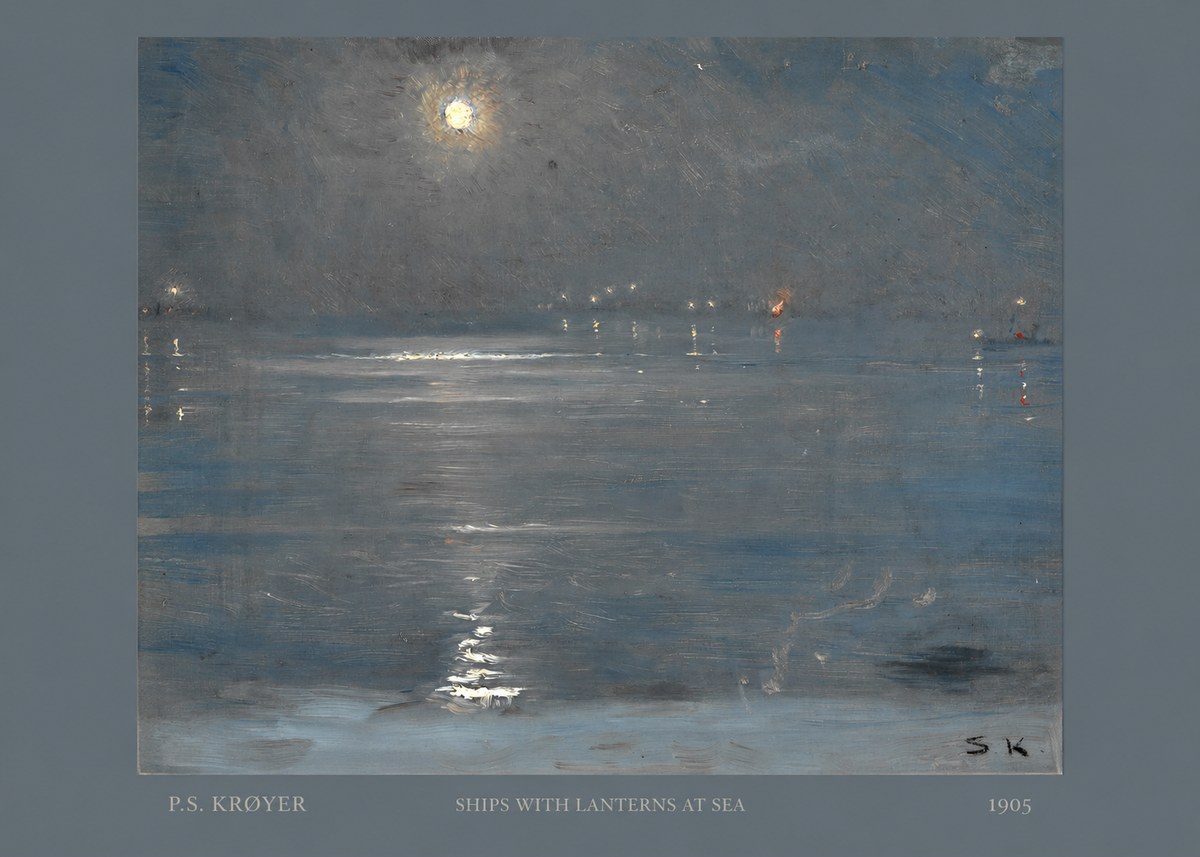 P.S. Krøyer Ships with Lanterns at Sea No6 - Poster