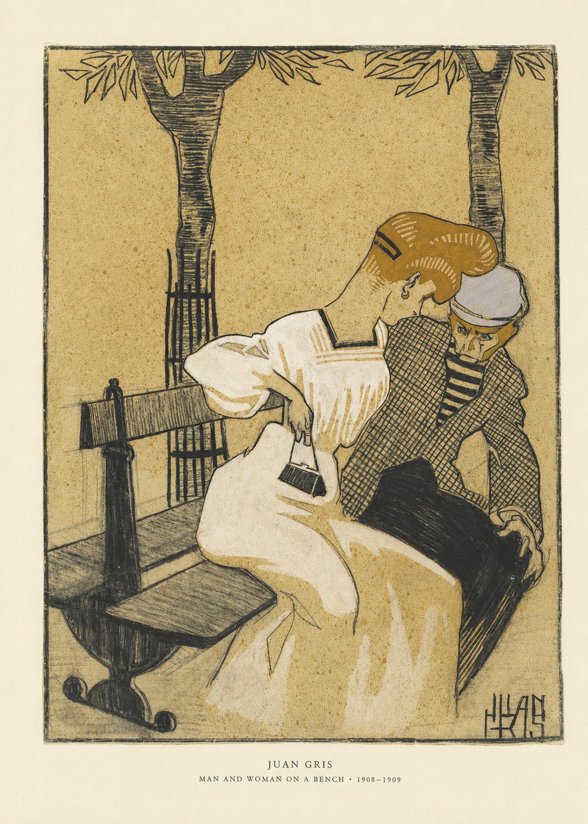 Juan Gris Man and Woman on a Bench No6 - Poster