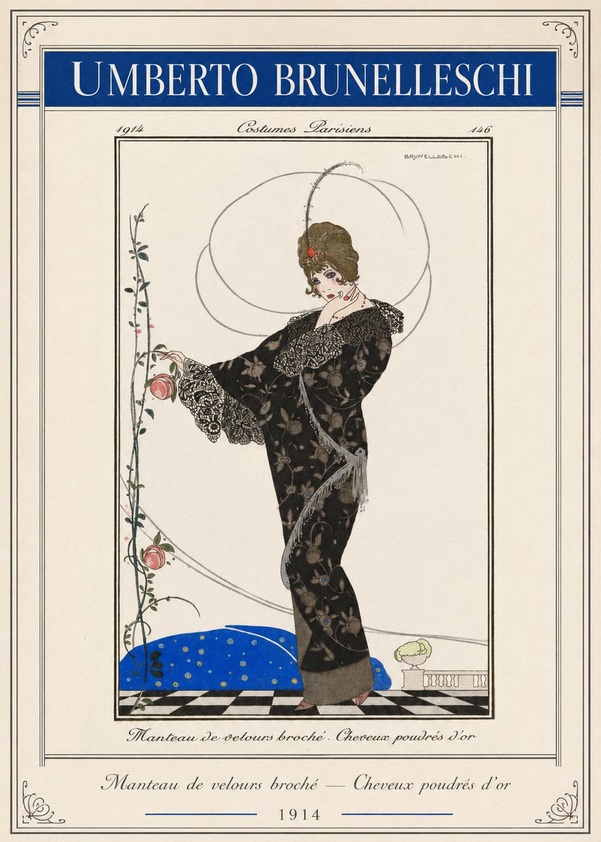 Umberto Brunelleschi Manteau De Velours Broché – Cheveux Poudrés D'or No2 - Poster